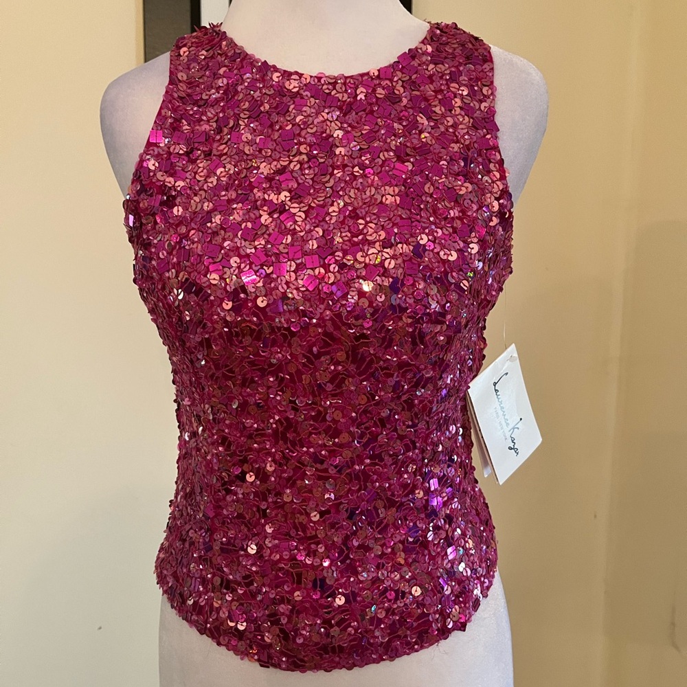 Laurence Kazar Fuchsia Sequin Top